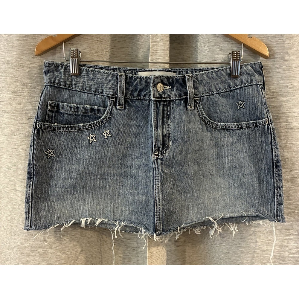 Hollister Star Stitched Micro Mini Denim Skort Size 28 Festival